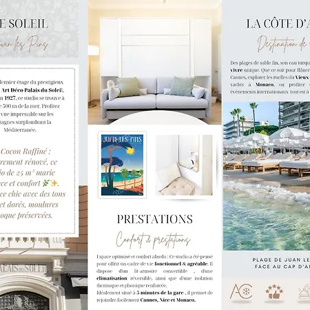 公寓 Le Soleil, Juan Les Pins, 2 Min Walk To Beach, Ac, Last Floor! *